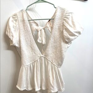 Free People Cream Puff Sleeve Smocked Blouse